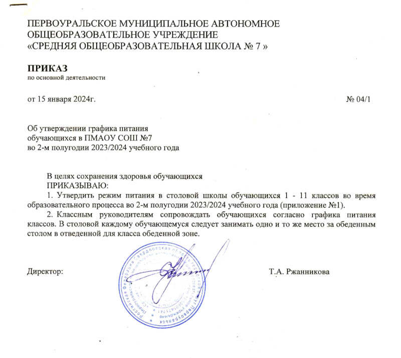 Приказ директора школы 04/1